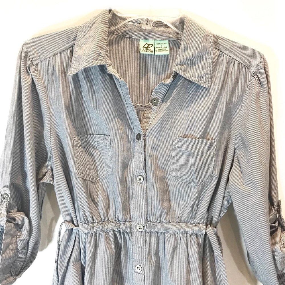 Love Potion Button Down Pull Tie Cinched Waist Top - image 2